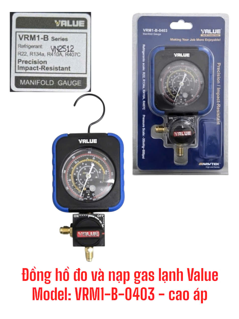 Đồng hồ đo v&agrave; nạp gas lạnh Value VRM1-B-0403 (cao &aacute;p)
