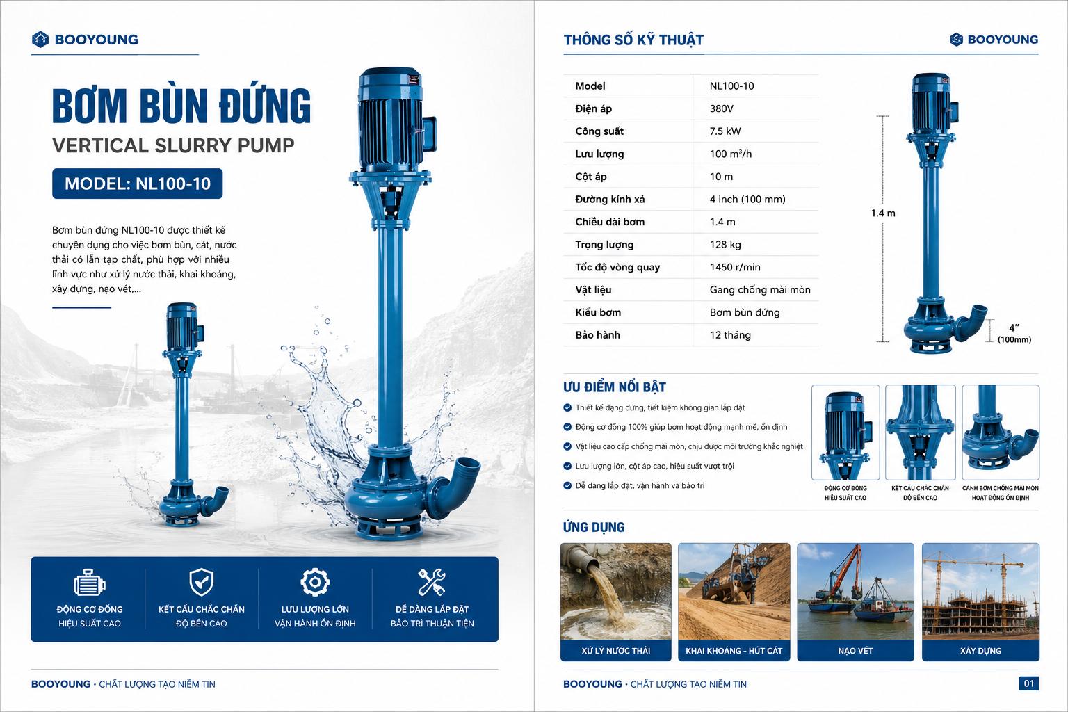 đại l&yacute; b&aacute;n m&aacute;y bơm b&ugrave;n trục đứng 7.5kw
