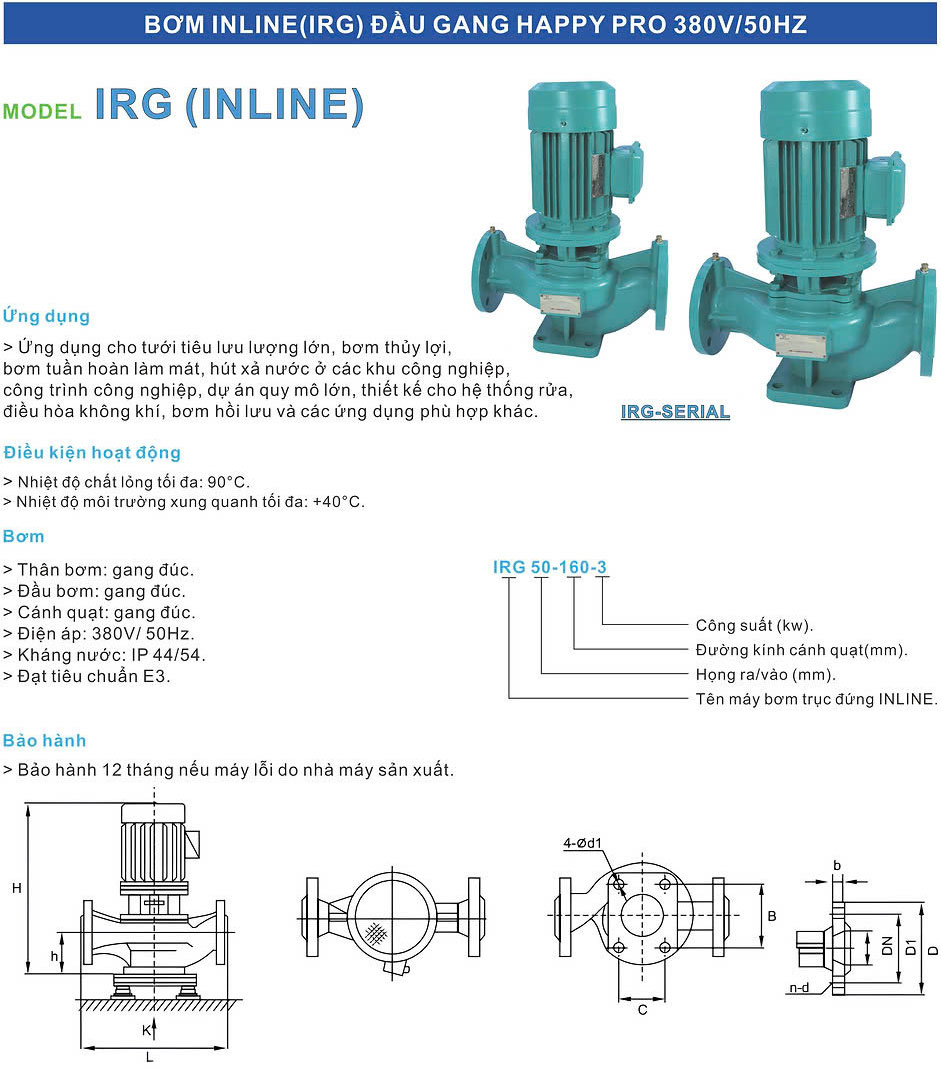 dai ly ban may bom truc dung inline IRG Happypro tai Hanoi Saigon