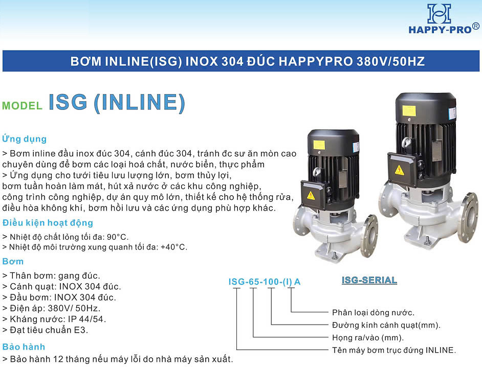 may bom truc dung inline inox 304 bom hoa chat nuoc bien