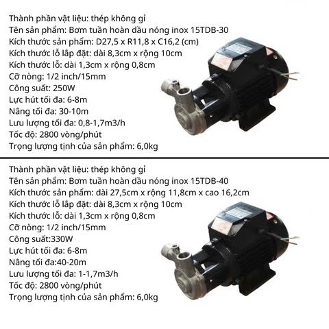 M&aacute;y bơm tuần ho&agrave;n dầu n&oacute;ng đầu bơm inox 304