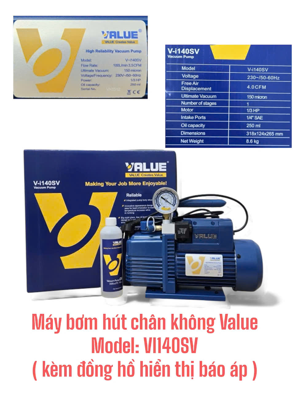 Máy bơm Hút Chân Không Value 4.0CFM VI140SV