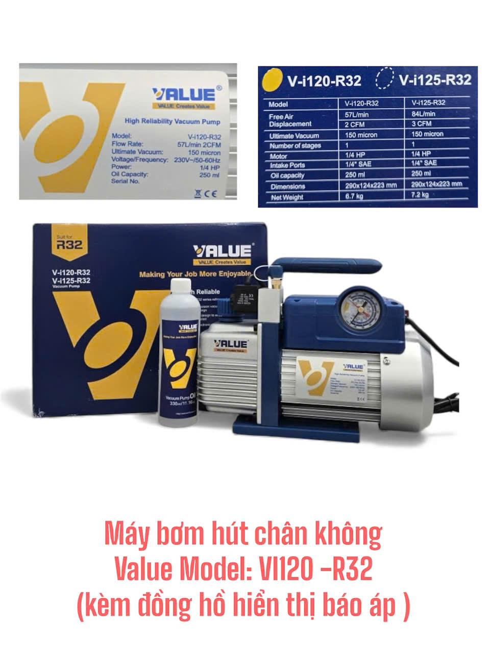 M&aacute;y bơm h&uacute;t ch&acirc;n kh&ocirc;ng Value 2.0CFM Model: VI120 -R32