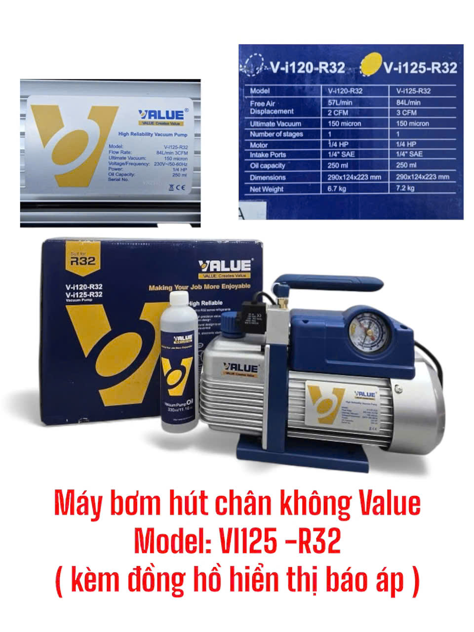 M&aacute;y bơm h&uacute;t ch&acirc;n kh&ocirc;ng Value 3.0CFM Model: VI125 -R32
